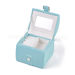 Boîte de rangement pour bijoux en bois, avec du carton, plastique, velours et éponge, recouvert de cuir PU, turquoise moyen, 12.3x12.3x15.2mm
