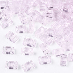 Perles de rocaille en verre transparent à 2 trou, rectangle, rose, 4.5~5.5x2~2.5x2mm, Trou: 0.5~0.8mm