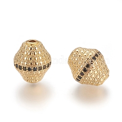 Perles micro zircon cubique noires en laiton, Plaqué longue durée, Toupie, or, 13x11.5mm, Trou: 1.8mm
