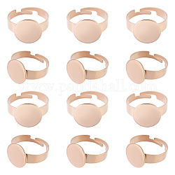 Unicraftale 12 шт. регулируемые 304 компонента кольца для пальцев из нержавеющей стали, латунная фурнитура платформы для кольца, плоско-круглые, розовое золото , внутренний диаметр: 17 мм, лоток : 12 мм