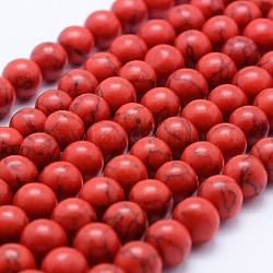 Chapelets de perles en turquoise synthétique, ronde, rouge, 4mm, Trou: 1mm, Environ 81~82 pcs/chapelet, 14.5 pouce (37 cm)