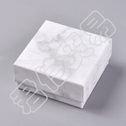 Joyeros cuadrados de cartón kraft, cajas colgantes de collar de patrón de mármol, para la joya, blanco, 7.5x7.5x3.55 cm