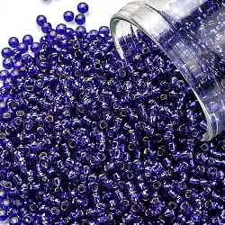 Toho perles de rocaille rondes, Perles de rocaille japonais, (28) cobalt doublé d'argent, 11/0, 2.2mm, Trou: 0.8mm, à propos 1110pcs / bouteille, 10 g / bouteille