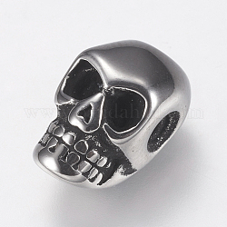 316 Surgical Stainless Steel Beads, Skull, Antique Silver, 12.5x7x7mm, Hole: 2mm