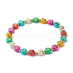 Bracelet extensible rond plat avec lettre en perles pour femme, or, colorées, diamètre intérieur: 2-1/4 pouce (5.7 cm)