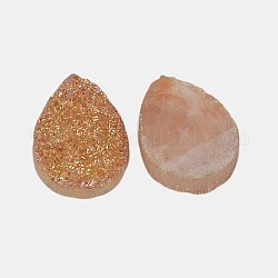 Galvanisieren natürlichen druzy Kristall cabochons, flache Träne, gefärbt, Sandy Brown, 14x10x4~8 mm