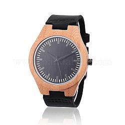 Carbonisierte Bambus Holz Armbanduhren, Männer elektronische Uhr, mit Lederarmbändern und Legierungen, Schwarz, 260x23x3 mm, Uhr-Kopf: 53x45.5x11 mm, Uhr-Gesicht: 37 mm
