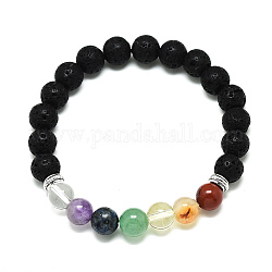 Gioielli chakra, Perle semi preziose naturali si estendono bracciali, con perle di roccia lavica sintetica e perle in lega, tondo, diametro interno: 2-1/8 pollice (5.5 cm), perline: 8.5 mm