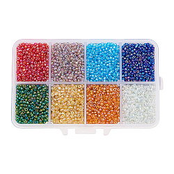 Gemischte 12/0 runde Glasperlen Perlen, Mischfarbe, 2 mm, Bohrung: 1 mm, ca. 12500 Stk. / Kasten