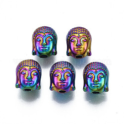 Perlas de aleación de color arco iris chapado en estante, Sin cadmio y níque y plomo, cabeza de Buda, tema budista, 10x8.5x8mm, agujero: 2 mm