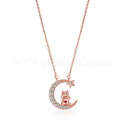 Chinese Zodiac Necklace Ox Necklace 925 Sterling Silver Rose Gold Cattle on the Moon Pendant Charm Necklace Zircon Moon and Star Necklace Cute Animal Jewelry Gifts for Women, Cattle, 15 inch(38cm)