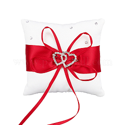 Cuscino fede nuziale omaggio in seta con nastro in poliestere e cuore in lega, quadrato, rosso, 100x100x39mm