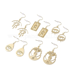 Orecchini pendenti con charm cavo a tema chakra, orecchini a goccia fortunati per ragazze donne, forma misto, oro, 47~64mm, ago :0.7mm