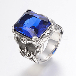 304 anelli in acciaio inox, con zirconi, rettangolo, blu, 17~22mm