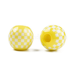 Perles européennes en résine opaque, Perles avec un grand trou   , rond avec motif tartan, jaune, 19.5x18mm, Trou: 6mm