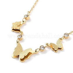 Schmetterlings-Strass-Anhänger-Halsketten, mit Ionenplattierung (IP) 304 Kabelketten aus Edelstahl, golden, 16.54 Zoll (42 cm)