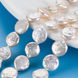 Naturales keshi abalorios de perlas hebras, perla cultivada de agua dulce, plano y redondo, color de concha, 11~14x11~12x4~5mm, agujero: 0.6 mm, aproximamente 31~34 pcs / cadena, 14.57~15.35 pulgada (37~39 cm)