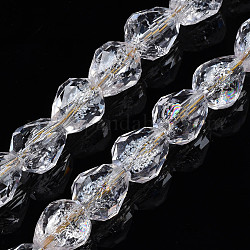 Trasparente perle di vetro crackle fili, sfaccettato, lacrima, chiaro, 10.5x10mm, Foro: 1.2 mm, circa 33pcs/filo, 13.78 pollice (35 cm)