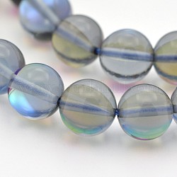 Round Synthetic Moonstone Beads Strands, Holographic Beads, Dyed, Light Steel Blue, 6mm, Hole: 1mm, about 60~62pcs/strand, 14~15 inch