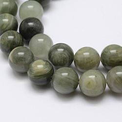 Verdes naturales abalorios de cuarzo rutilado hebras, redondo, 8mm, agujero: 1 mm, aproximamente 47 pcs / cadena, 15.5 pulgada (39.5 cm)
