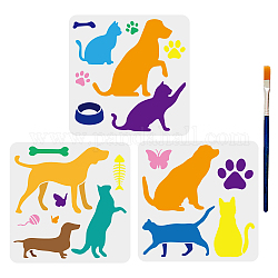 Mayjoydiy uns 1 Set Haustier-Aushöhlungs-Zeichnungs-Malschablonen, mit 1 Kunstpinsel, für Acrylmalerei Aquarell Öl Gouache, Hundemuster, Malschablonen: 300x300 mm, 3 Stile, 1pc / style