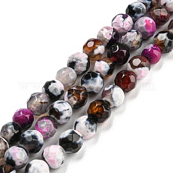 Brins de perles d'agate craquelée de feu naturel teint, ronde à facettes, magenta, 4mm, Trou: 0.8mm, Environ 94~95 pcs/chapelet, 14.37~14.57 pouce (36.5~37 cm)