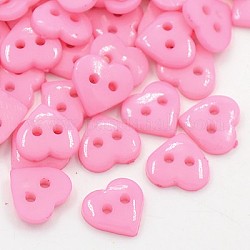 Акриловые швейные пуговицы, для одежды , Сердце кнопки, 2-луночное, окрашенные, розовые, 10x10x2 мм, отверстие : 1 мм