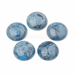 Cabochons naturels à jaspe ondulé, teinte, plat rond, bleu ciel, 19.5~20x6~6.5mm