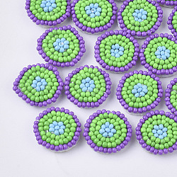 Cabochons aus Glasperlen, Cluster-Perlen, mit Vlies, Flachrund, lime green, 17~18x3.5~4 mm