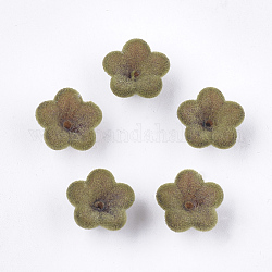 Flockige Acrylperlenkappen, 5-Blütenblatt, Blume, olivgrün, 12x12x7.5 mm, Bohrung: 1 mm