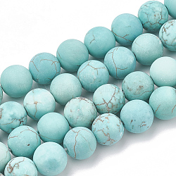 Chapelets de perles en howlite naturelle, mat, ronde, teints et chauffée, turquoise, 8mm, Trou: 1mm, Environ 47 pcs/chapelet, 15.5 pouce