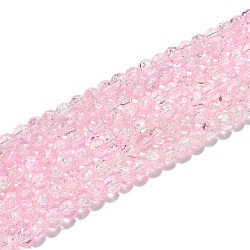 Chapelets de perles en verre craquelé peints à la bombe, ronde, deux tons, rose, 6mm, Trou: 1.3~1.6mm, Environ 133 pcs/chapelet, 31.4 pouce