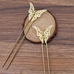 Фурнитура латунная для шпилек, с филигранной фурнитурой в виде бабочки, золотые, 125x12x2 мм, филигранная фурнитура: 35x32 мм