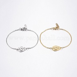 304 Stainless Steel Link Bracelets, with Cable Chains and Lobster Claw Clasps, teardrop, Mixed Color, 7-1/8 inch(180mm), 1.5mm
