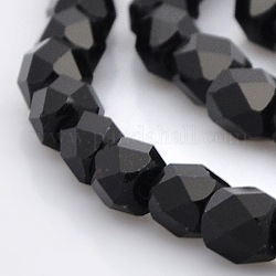 Faceted Drum Black Glass Beads Strands, 4x4x4mm, Hole: 1mm, about 100pcs/strand, 15.7inch