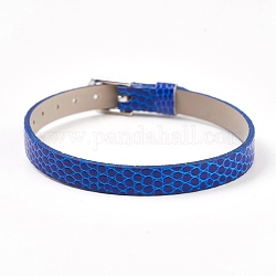 PU Leather Watch Band Strap, Watch Belt, Fit Slide Charms, with Iron Clasps, Platinum, Blue, 8-3/4 inch(22.3cm), 7.5x1.5mm