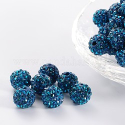 Pave disco бусины, Бусины со стразами, полимерная глина , круглые, синий циркон, PP13 (1.9~2 мм), 6 ряд страз, 10 мм, отверстие : 1.5 мм