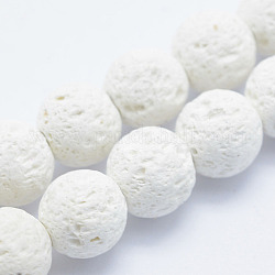 Fili di perle di roccia lavica sintetica, tinto, tondo, bianco, 8mm, Foro: 1.2 mm, circa 48pcs/filo, 15.7 pollice (39.5 cm)