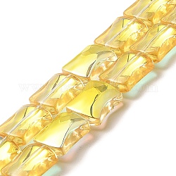 Transparentes cuentas de vidrio electroplate hebras, medio arco iris chapado, conjunta de bambú, amarillo, 12x10x5.5mm, agujero: 1 mm, aproximamente 49 pcs / cadena, 24.02'' (61 cm)