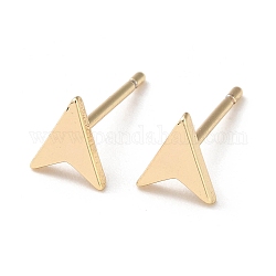 Brass Stud Earrings, Arrow, Real 18K Gold Plated, 6x5mm, Pin: 0.7mm