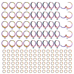 Nbeads 60 pz 2 stile arcobaleno colore 304 risultati dell'orecchino a leva in acciaio inossidabile, filo per le orecchie, con anelli orizzontali, cadmio & nichel &piombo libero, 15~16x10.5~13mm, Foro: 1.4~1.5 mm, ago :0.7~0.8mm, 30pcs / style