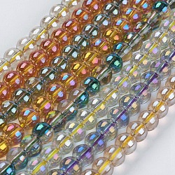 FilI di perline in vetro placcato, pieno arcobaleno placcato, tondo, colore misto, 8~8.5mm, Foro: 1 mm, circa 52~54pcs/filo, 15.5 pollice~15.7 pollici