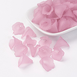 Tapas de abalorios de acrílico transparentes, Cuentas de flor de trompeta, esmerilado, flor, rosa, 19~20x18~19x17mm, agujero: 1.5 mm