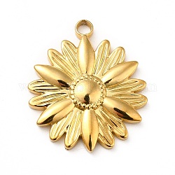 Ion Plating(IP) 304 Stainless Steel Pendants, Flower Charms, Real 18K Gold Plated, 25.5x22x3mm, Hole: 2.5mm