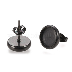304 Ohrstecker-Fassungen aus Edelstahl, mit Ohrmuttern, Flachrund, Elektrophorese schwarz, 12.5 mm, Stift: 0.8 mm, Fach: 10 mm