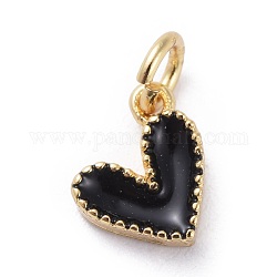 Enamel Charms, with Brass Findings, Heart, Real 18k Gold Plated, Black, 9x7x2.5mm, Hole: 2.5mm