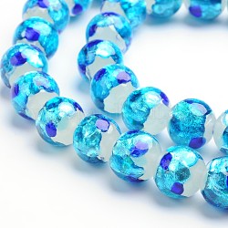 Perles rondes de feuille d'argent en verre manuelles, bleu profond du ciel, 10mm, Trou: 2mm