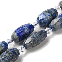 Abalorios de lapislázuli naturales hebras, con abalorios de la semilla, facetados, oval, 20.5~26x8.5~12mm, agujero: 1 mm, aproximamente 13~14 pcs / cadena, 15.35~15.55'' (39~39.5 cm)