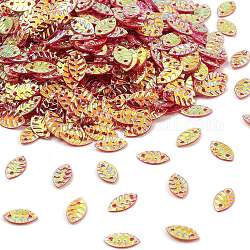 Perles de paillettes en plastique, éclat doré, décorations artisanales à coudre, feuille, cerise, 4.5x8.5x0.4~0.6mm, Trou: 0.9mm