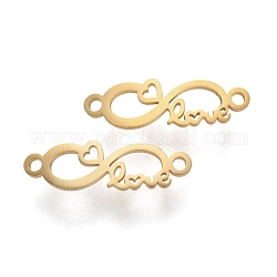 304 Stainless Steel Links Connectors, Laser Cut, Infinite With Love, for Valentine's Day, Golden, 6x21x1mm, Hole: 1mm